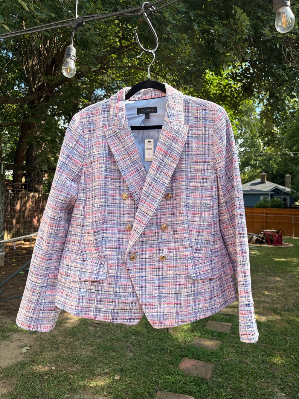 Talbots Pastel Multi-Color Tweed Double-Breasted Blazer